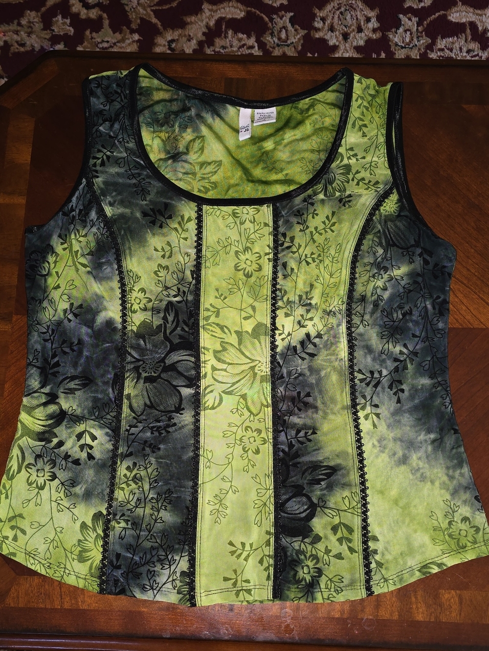 Vintage Y2K Sami & Jo Green & Black Floral Paneled Tank Top